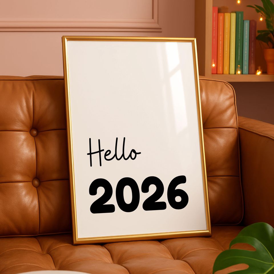 Hello 2026 Printable Wall Art, New Year Minimal Poster