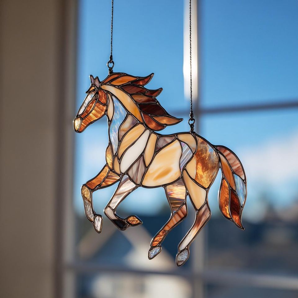 Stained Glass Horse Suncatcher Window Hanging Farm Animal Decor Equestrian Gift