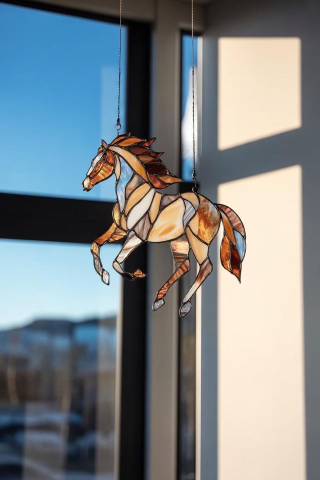 Stained Glass Horse Suncatcher Window Hanging Farm Animal Decor Equestrian Gift