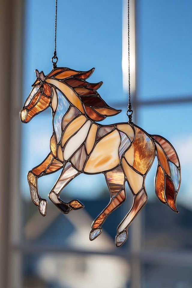 Stained Glass Horse Suncatcher Window Hanging Farm Animal Decor Equestrian Gift