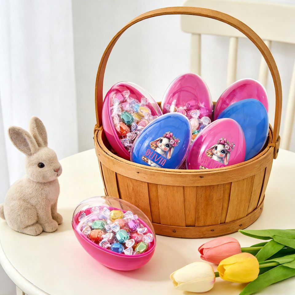 Personalized Easter Egg Container: Pink or Blue, Custom Name Surprise Egg