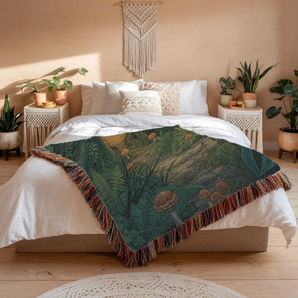Mystic Wizard Woven Blanket, Enchanted Forest Throw, Moonlit Fantasy Tapestry