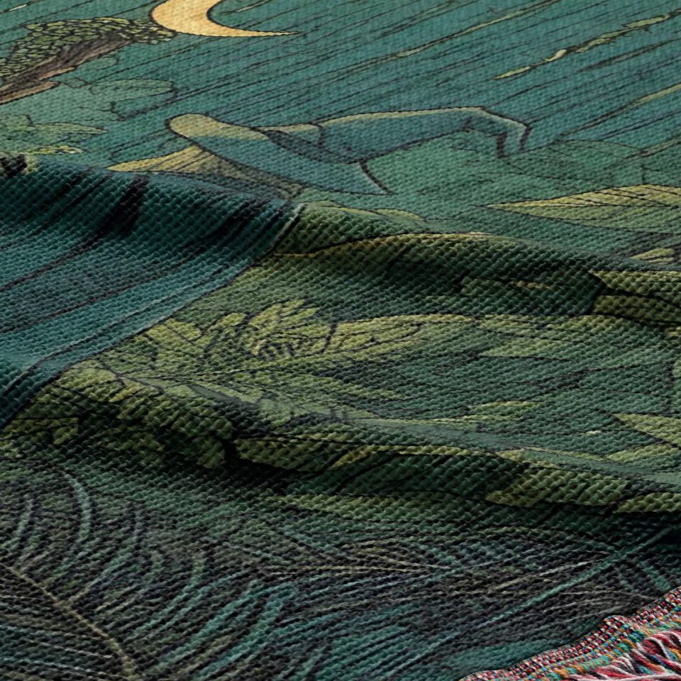 Mystic Wizard Woven Blanket, Enchanted Forest Throw, Moonlit Fantasy Tapestry