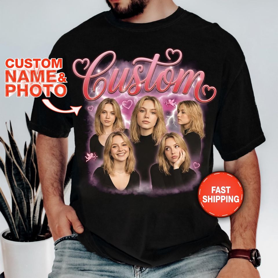 Custom Girlfriend Face Shirt, Bootleg Rap Tee, Valentines Day Gift for Boyfriend