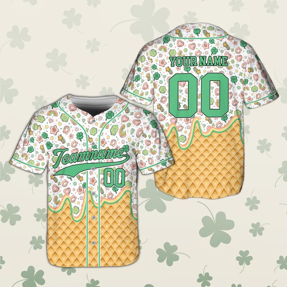 St Patricks Day Lucky Charm Baseball Jersey, Custom Name Number Shamrock Dripping Shirt, Irish Green Festival Outfit for Kids & Adults
