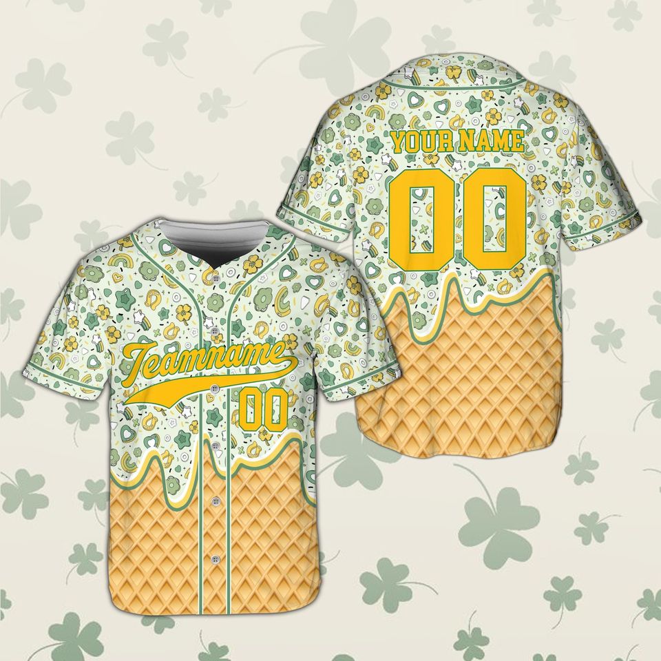 St Patricks Day Lucky Charm Baseball Jersey, Custom Name Number Shamrock Dripping Shirt, Irish Green Festival Outfit for Kids & Adults