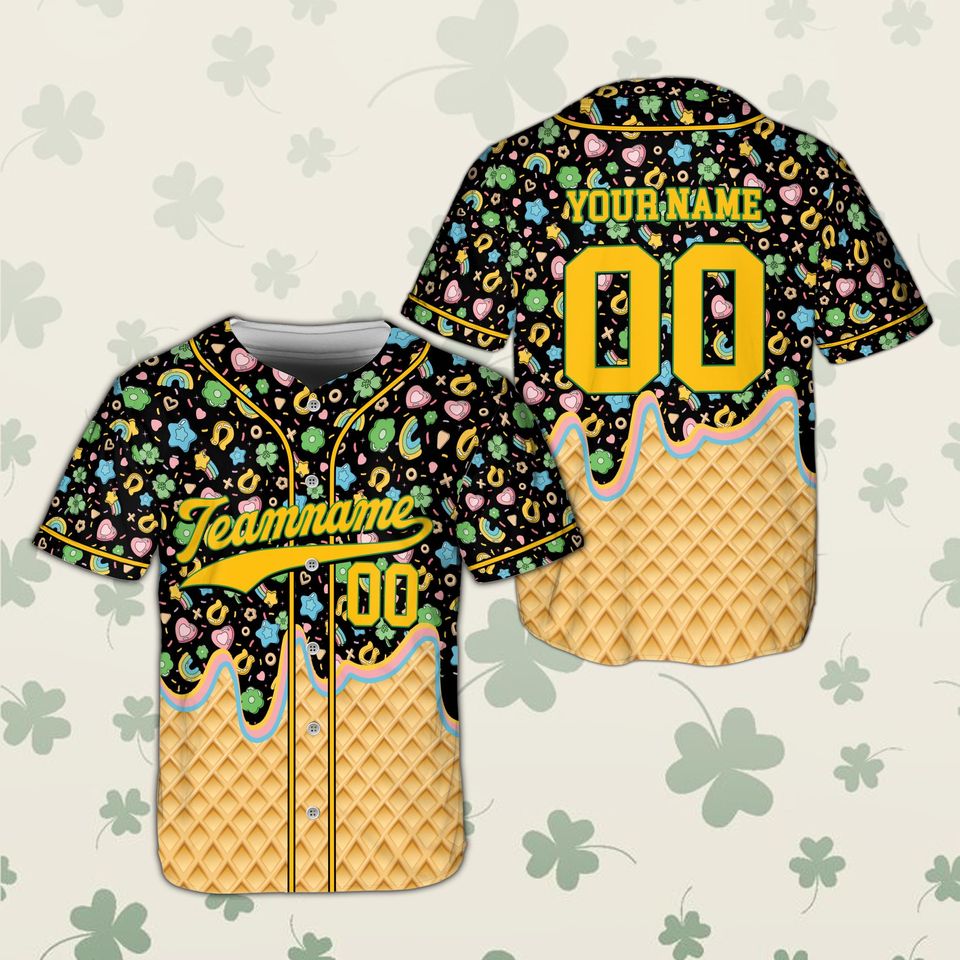 St Patricks Day Lucky Charm Baseball Jersey, Custom Name Number Shamrock Dripping Shirt, Irish Green Festival Outfit for Kids & Adults