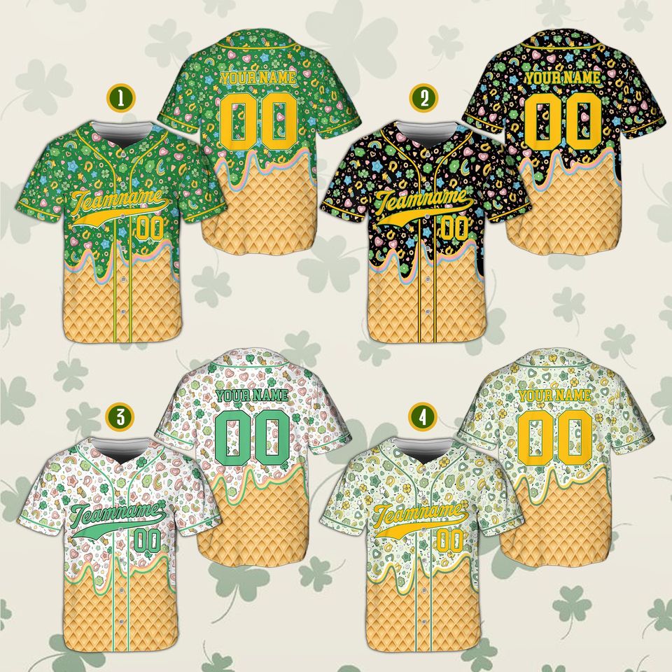 St Patricks Day Lucky Charm Baseball Jersey, Custom Name Number Shamrock Dripping Shirt, Irish Green Festival Outfit for Kids & Adults