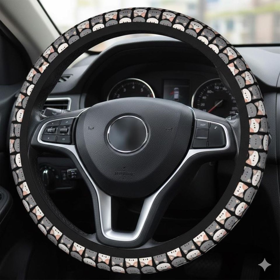Cute Cat Face Steering Wheel Cover with Kitty Pattern