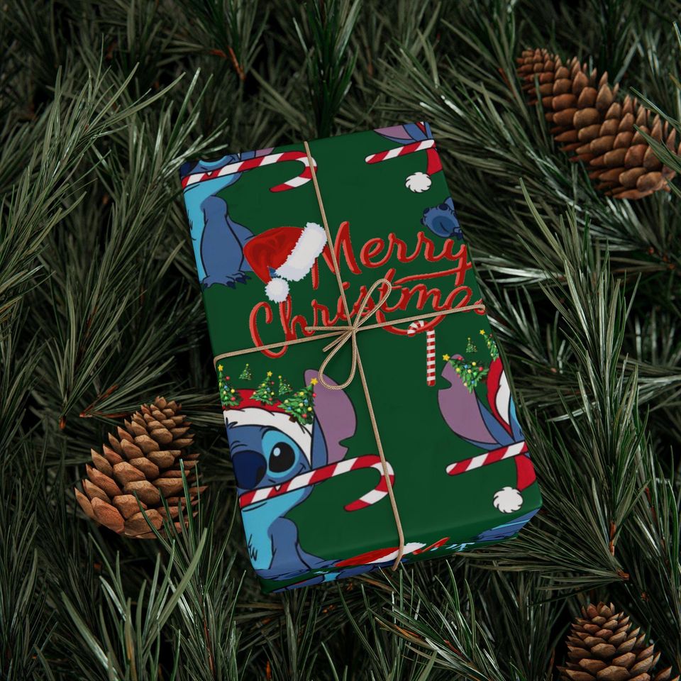 Lilo and stitch Candy Cane Wrapping Paper | Christmas Gift Wrap
