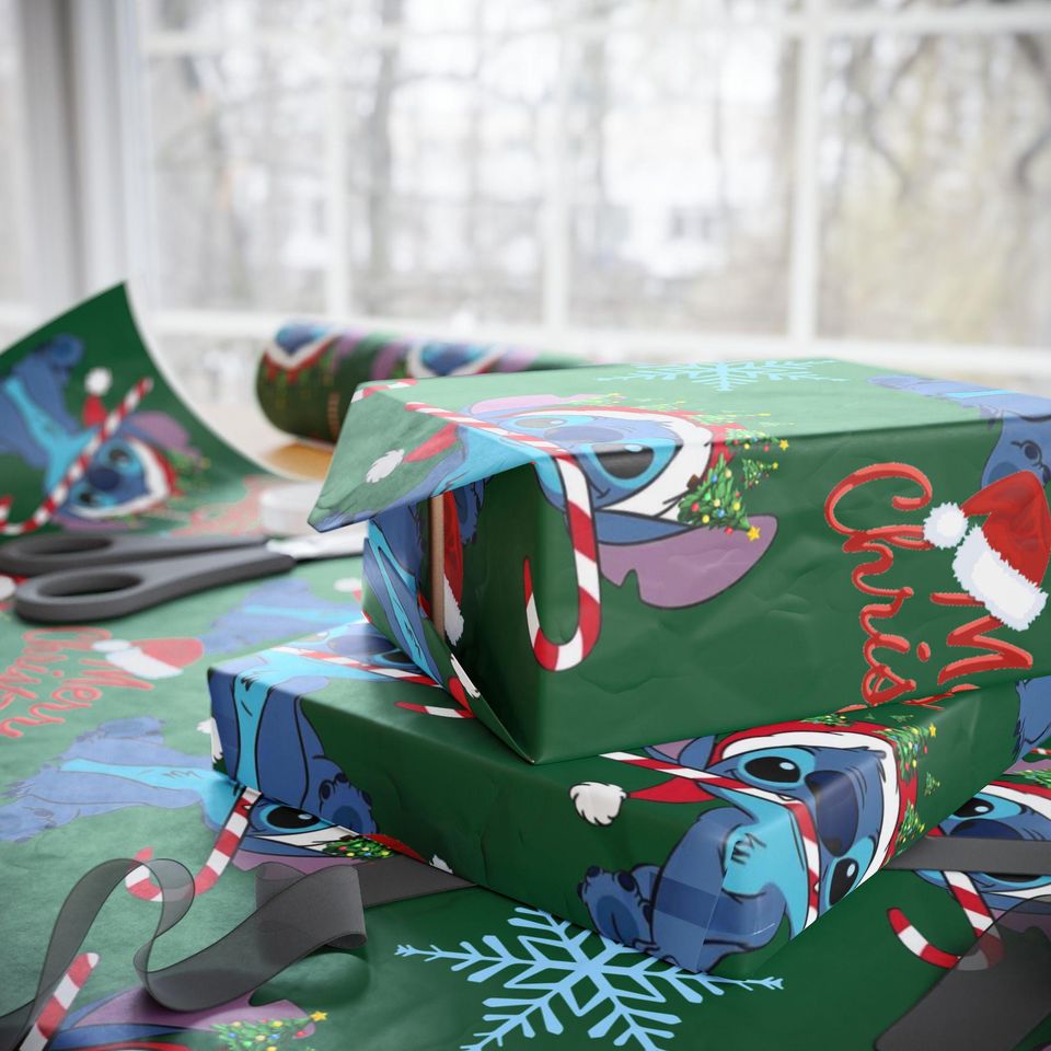 Lilo and stitch Candy Cane Wrapping Paper | Christmas Gift Wrap