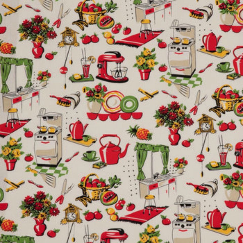 Retro Kitchen Caf Curtains, Mid Century Red Vintage Tier Set, 50’s Style Window Half Curtains