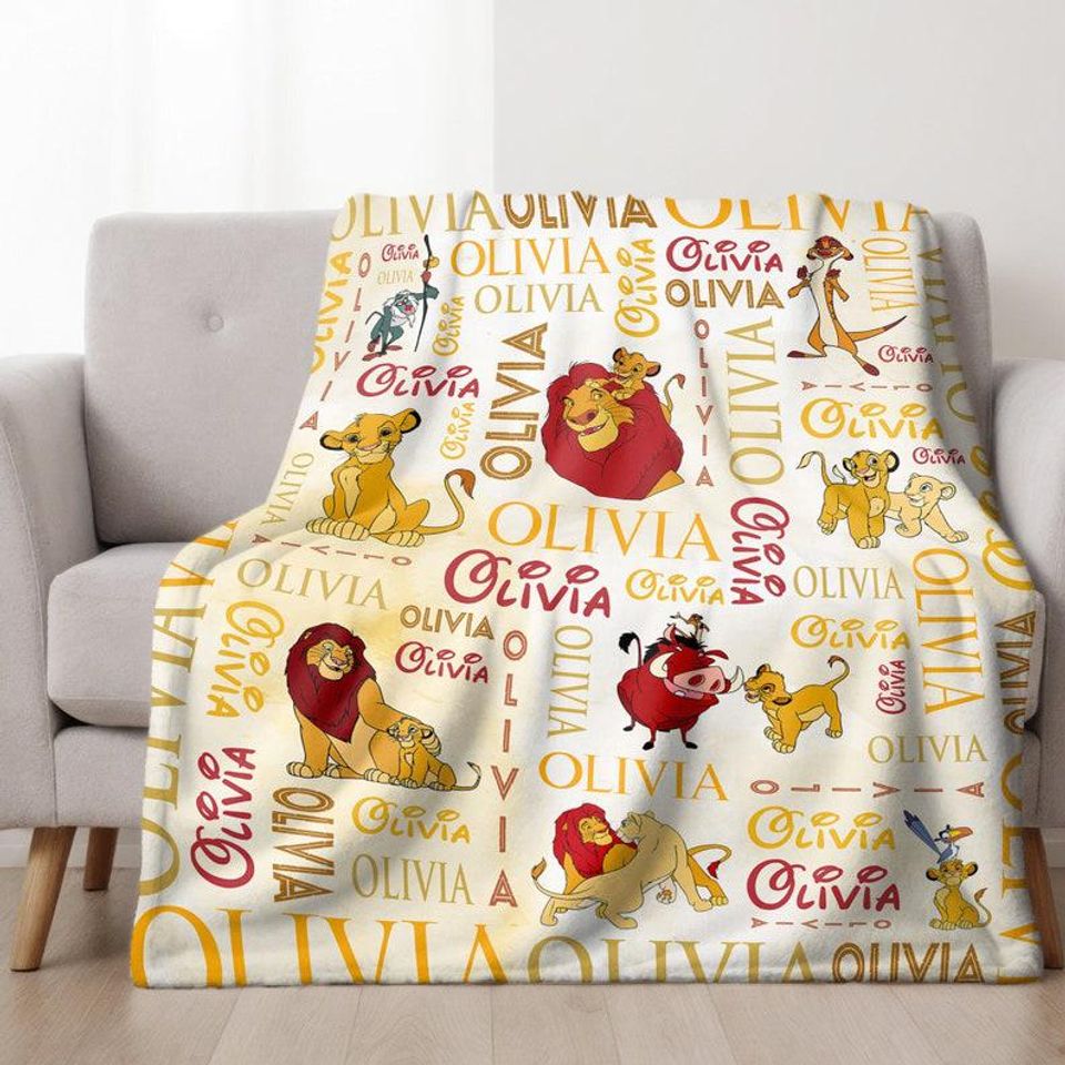Personalized The Lion King Blanket, Custom Name Mufasa Simba Blanket, Blanket For Birthday, Gift Ideas For Kids
