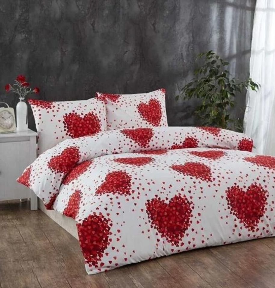 Heart Duvet Cover Set, Romantic Red Ranforce Bedding, Double Layer Bed Linen with Sheets