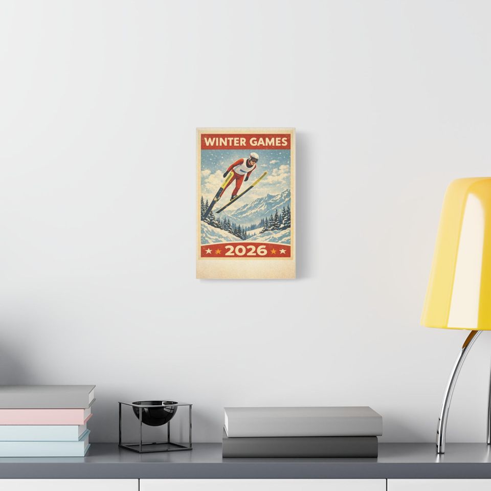 Winter Games Ski Jumper Canvas | 2026 Retro Mountain Poster