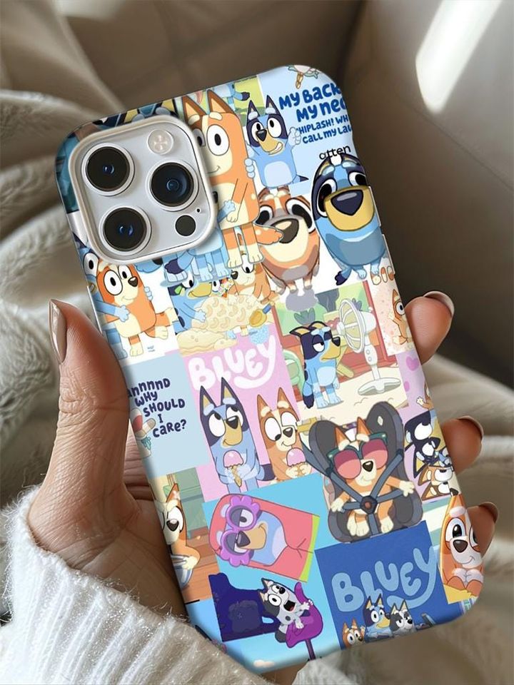 BlueyDad Cartoon iPhone Case, Colorful Abstract Art Cover, Kids Protective Phone Case