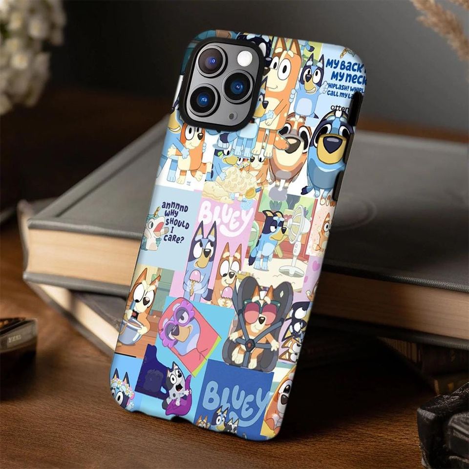 BlueyDad Cartoon iPhone Case, Colorful Abstract Art Cover, Kids Protective Phone Case