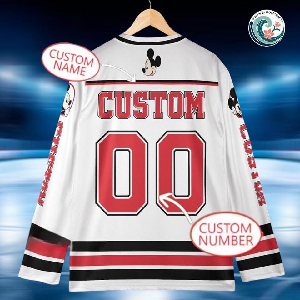 Custom Mickey Mouse Hockey Jersey - Disneyland Family Trip Gift