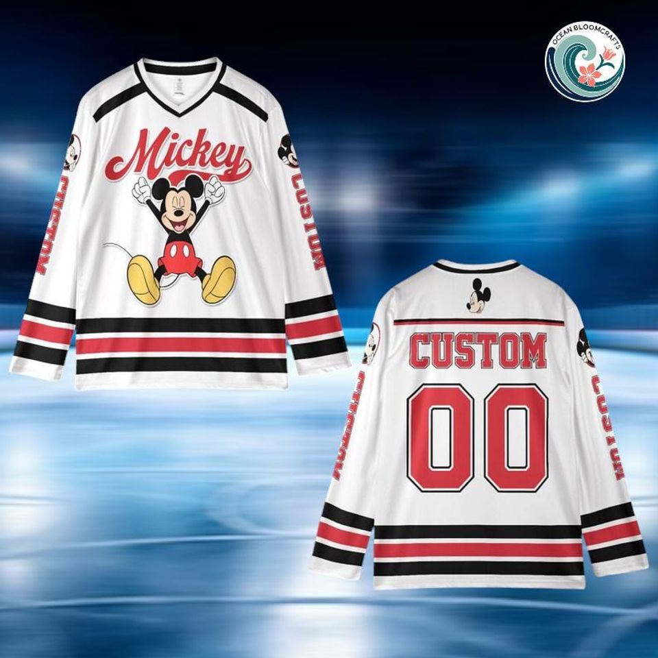 Custom Mickey Mouse Hockey Jersey - Disneyland Family Trip Gift