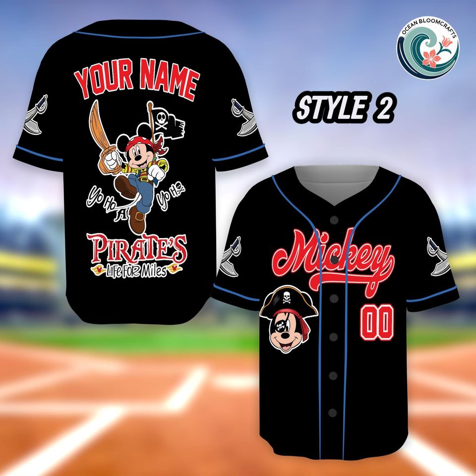 Mickey Mouse Pirate Baseball Jersey, Custom Disney Family Shirt, Personalized Disney Trip Gear, Pirate Mickey Gift, Custom Name Number Shirt