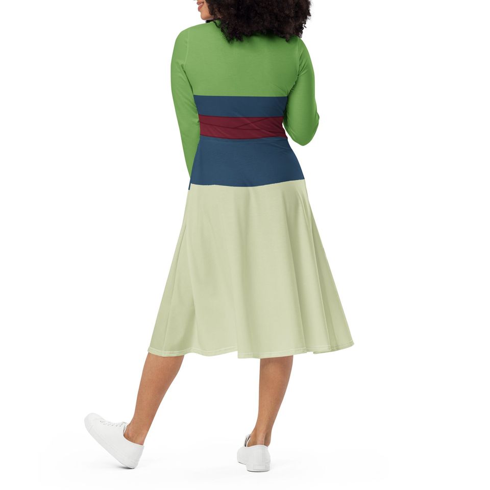 Mulan Costume Long Sleeve Midi Dress