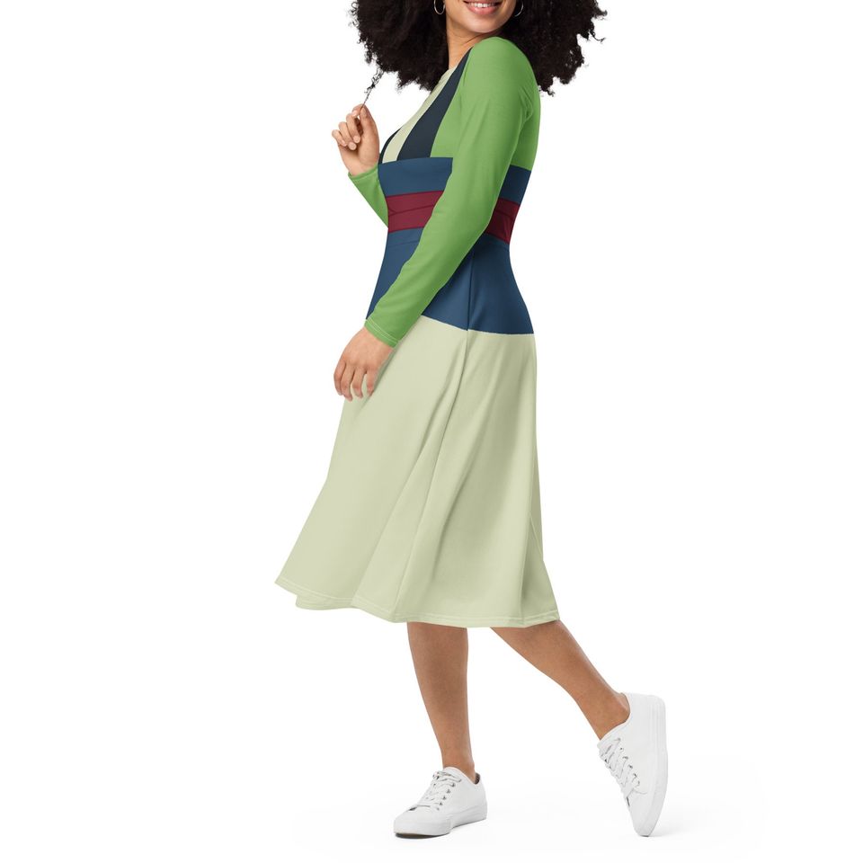 Mulan Costume Long Sleeve Midi Dress