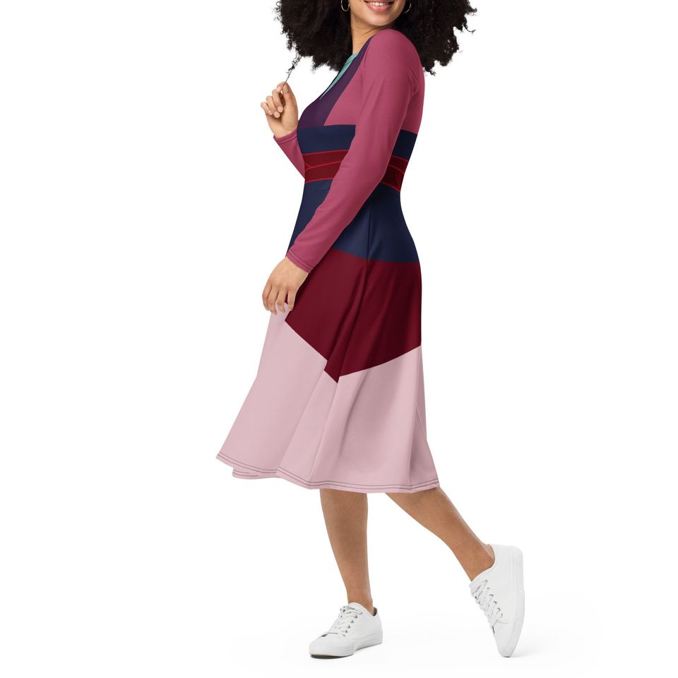 Mulan Costume Long Sleeve Midi Dress