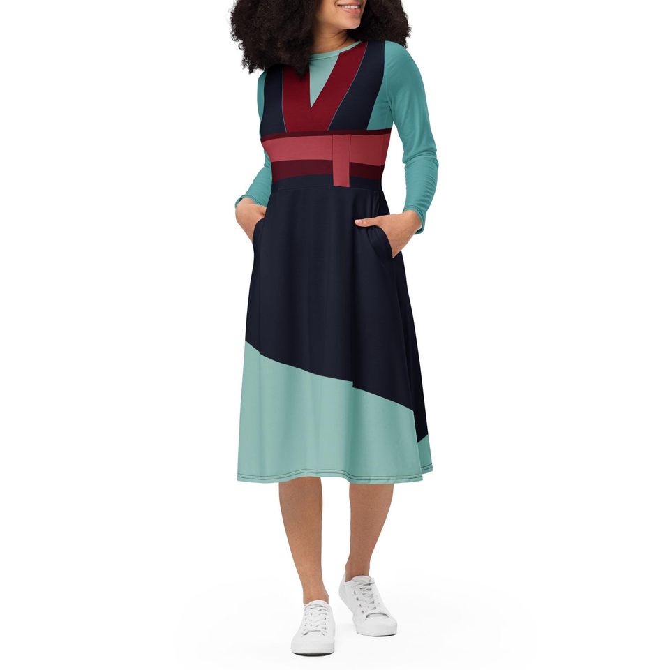 Mulan Costume Long Sleeve Midi Dress
