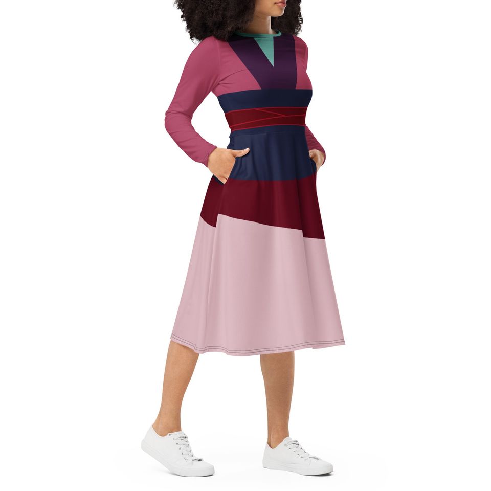 Mulan Costume Long Sleeve Midi Dress