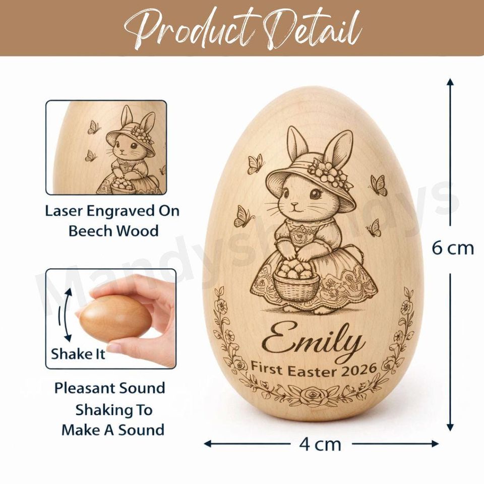 He is Risen Indeed Personalized Wooden Easter Egg, Christian Easter Wooden Musical Easter Egg Shaker, Baby First Easter Keepsake Gift