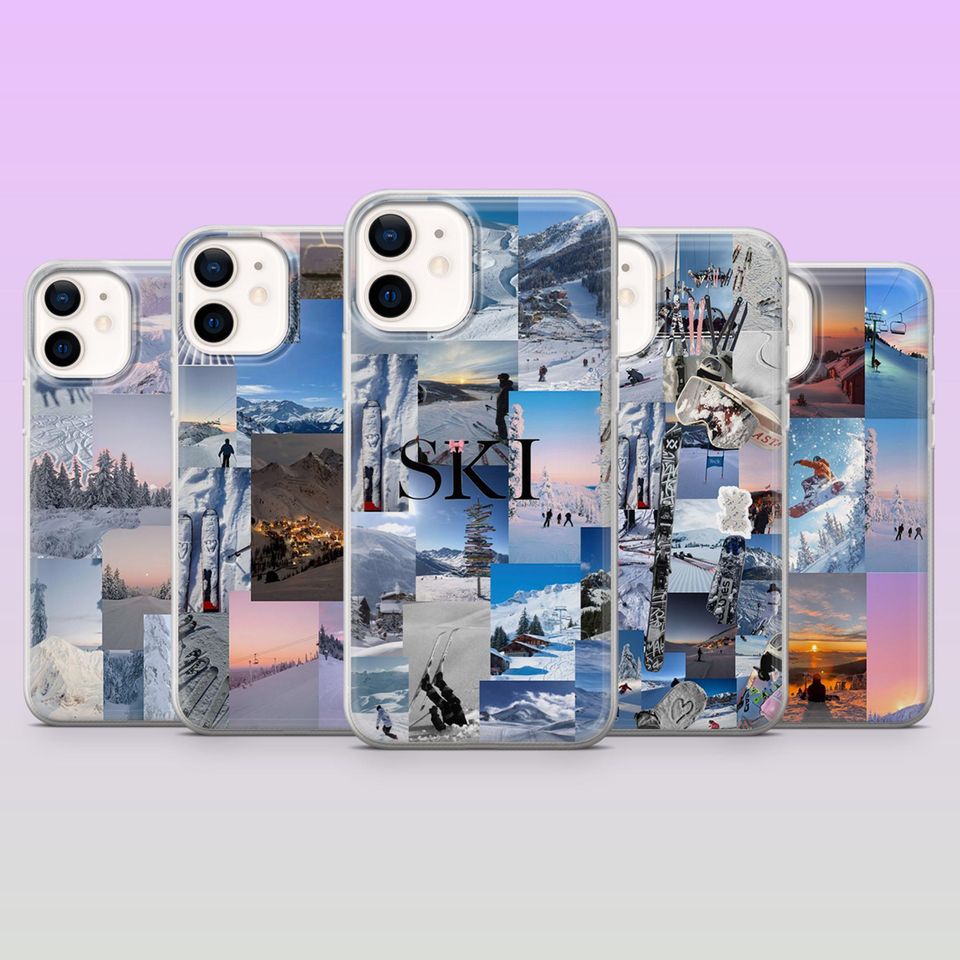 Skiing Phone Case Winter Sport Cover for iPhone 17Pro, 16, 15, 14, 13, 12, Samsung S25, S24, S23Fe, S22, A16, A26, A56, Pixel 10, 9Pro