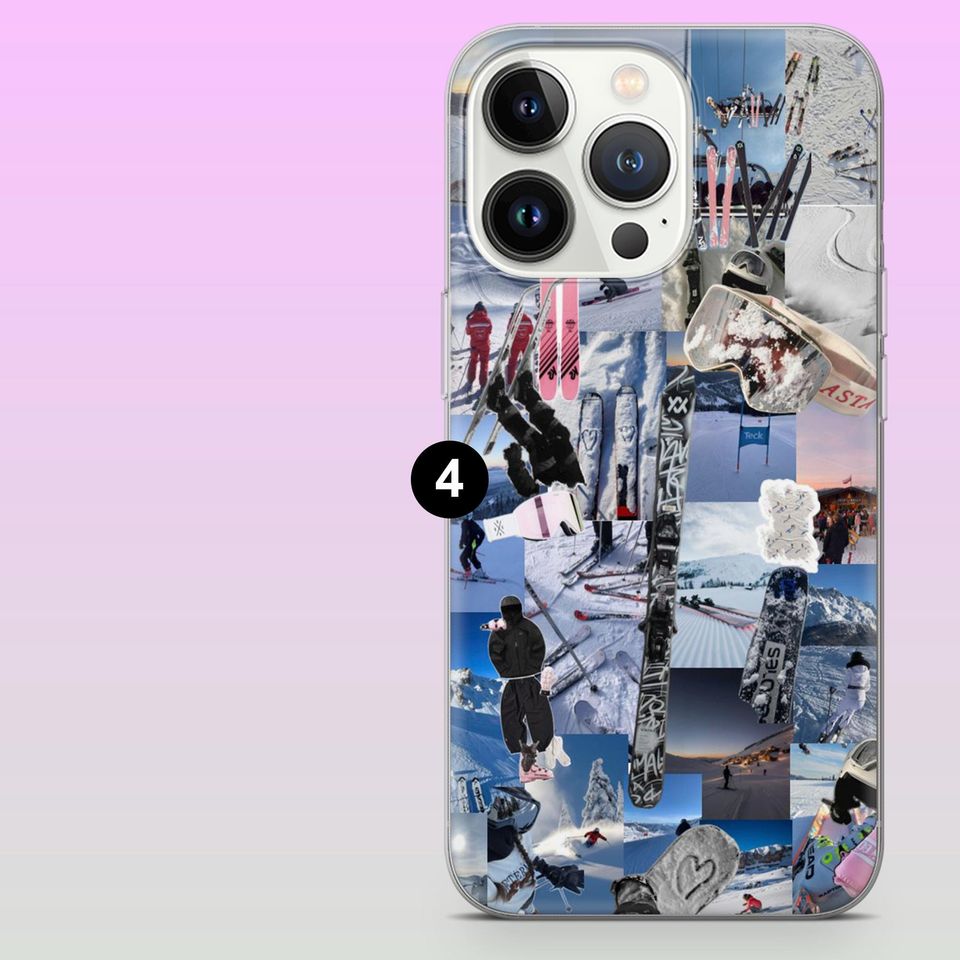 Skiing Phone Case Winter Sport Cover for iPhone 17Pro, 16, 15, 14, 13, 12, Samsung S25, S24, S23Fe, S22, A16, A26, A56, Pixel 10, 9Pro