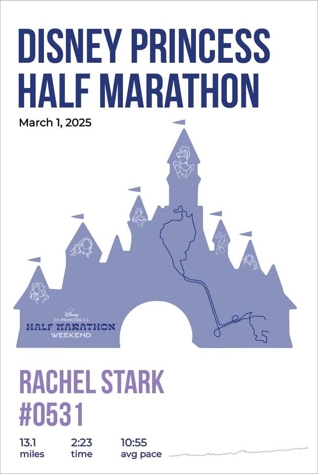 Disney Princess Half Custom Map Poster | Personalized Print Name Bib Pace & Time