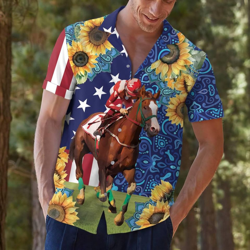 Kentucky Derby Horse Racing Hawaiian Shirt, Men's Aloha Summer Style