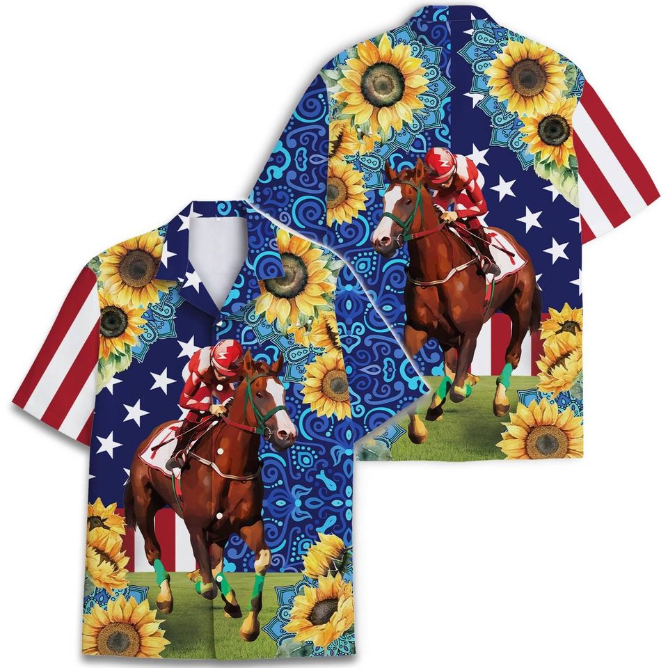Kentucky Derby Horse Racing Hawaiian Shirt, Men's Aloha Summer Style