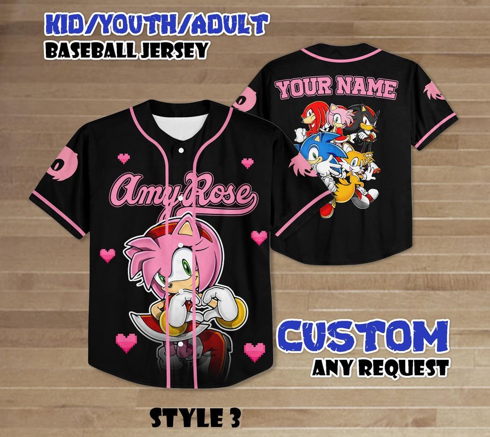 Custom Sonic The Hedgehog Amy Rose Baseball Jersey, Sonic Birthday gift for Kids