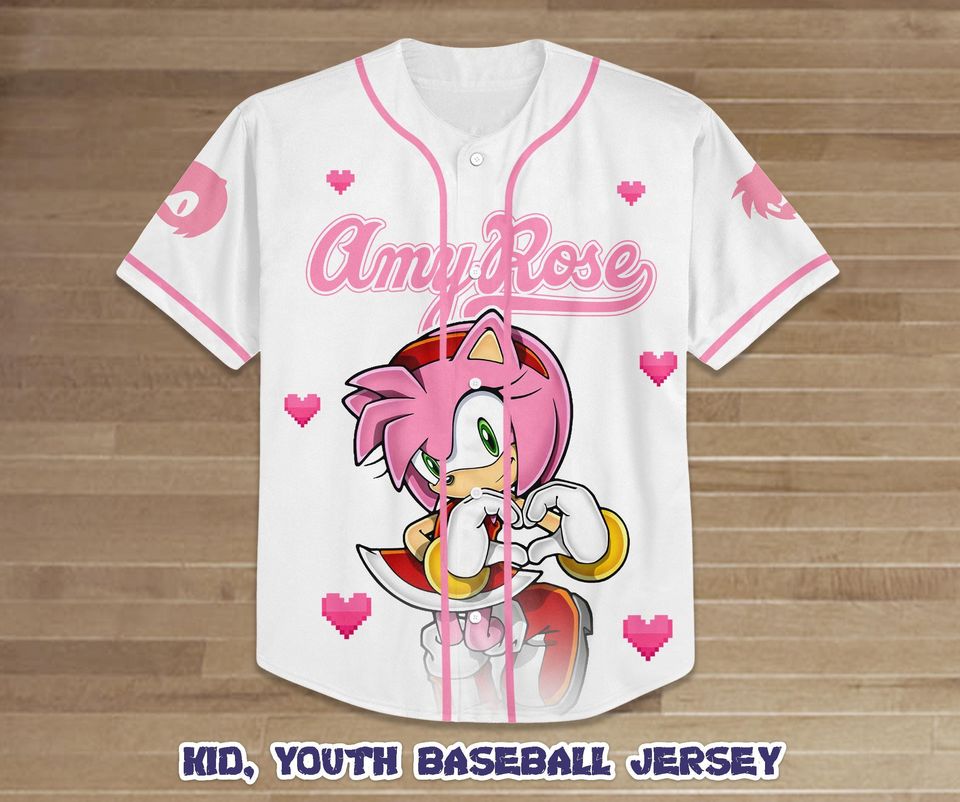 Custom Sonic The Hedgehog Amy Rose Baseball Jersey, Sonic Birthday gift for Kids