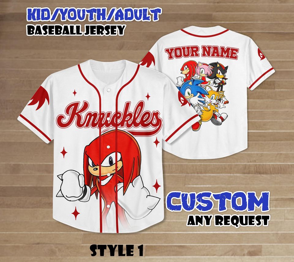 Personalize Knuckles Baseball Jersey, Sonic the Hedgehog Baseball Team Outfit