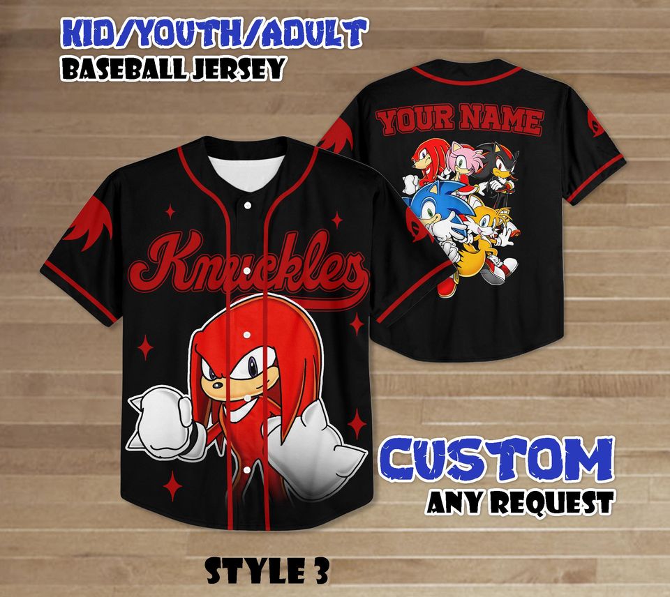 Personalize Knuckles Baseball Jersey, Sonic the Hedgehog Baseball Team Outfit