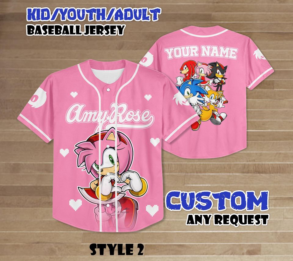 Custom Sonic The Hedgehog Amy Rose Baseball Jersey, Sonic Birthday gift for Kids