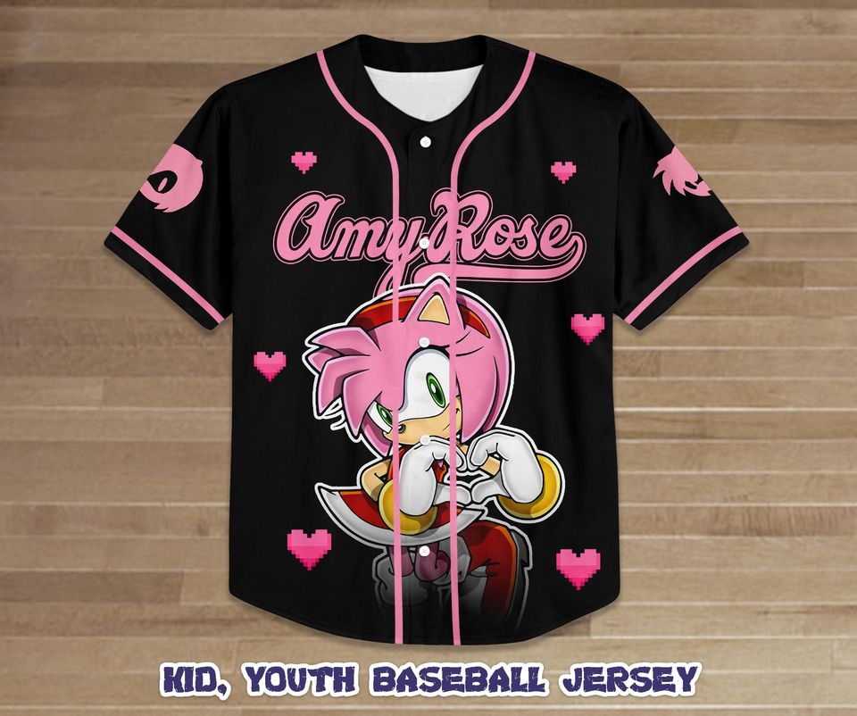 Custom Sonic The Hedgehog Amy Rose Baseball Jersey, Sonic Birthday gift for Kids