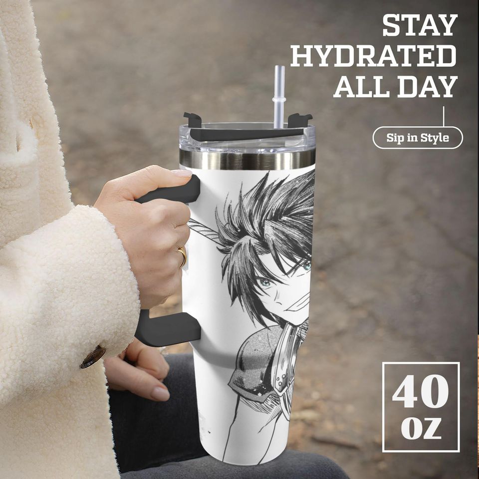 Final Fantasy VII 40 oz Tumbler: Zack Fair Personalized Stanley-Inspired Stainless Steel Cup