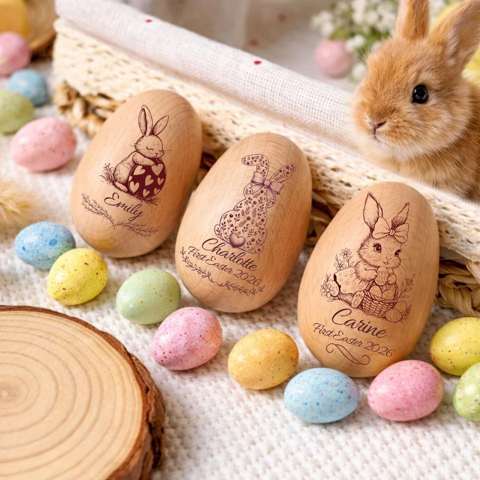 PERSONALIZED Musical Wooden Easter Egg Shakers Wooden Easter Egg Shakers, Custom Wooden Easter Egg with Name, Babys First Easter Gift