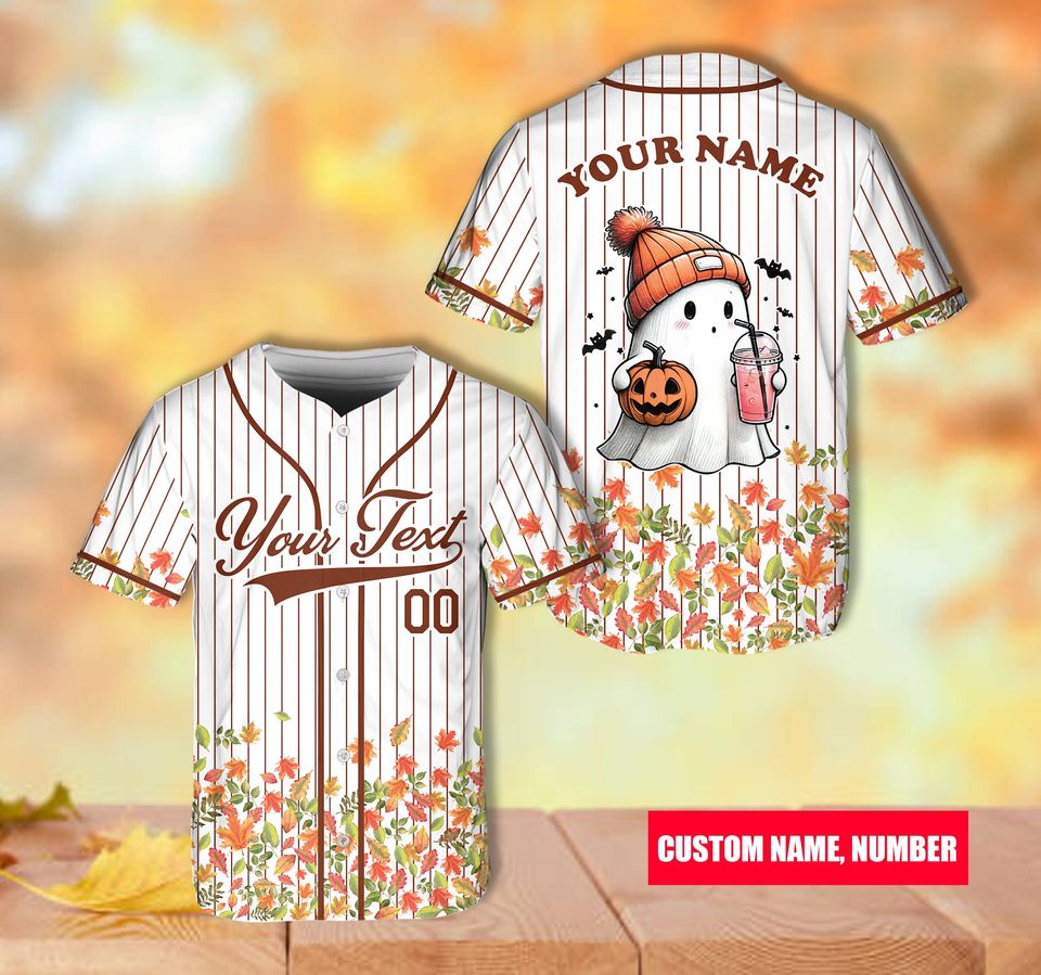 Custom Name Autumn Baseball Jersey Personalized Fall Season Jersey Ghost