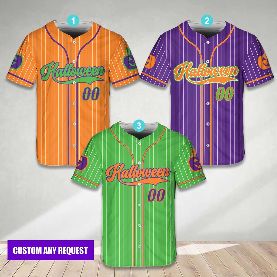 Custom Faux Glitter Halloween Baseball Jersey Personalized Spooky Season Stripe