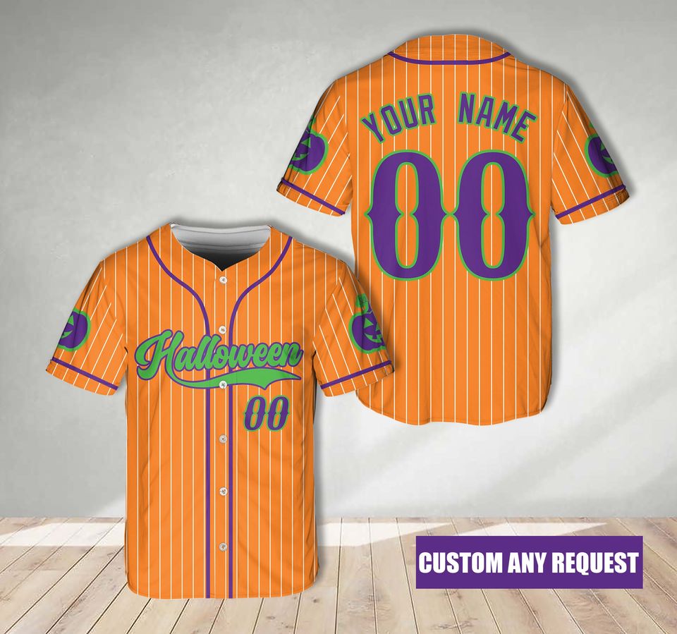 Custom Faux Glitter Halloween Baseball Jersey Personalized Spooky Season Stripe