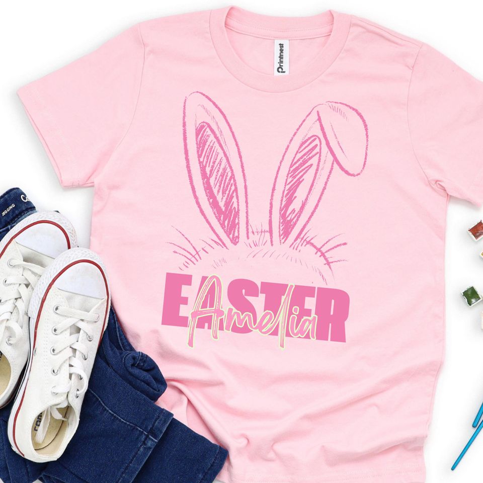 Matching Easter Bunny Shirts, Personalized Family Easter Outfit, Custom Name Rabbit Tee for Mom Kids Toddler Baby
