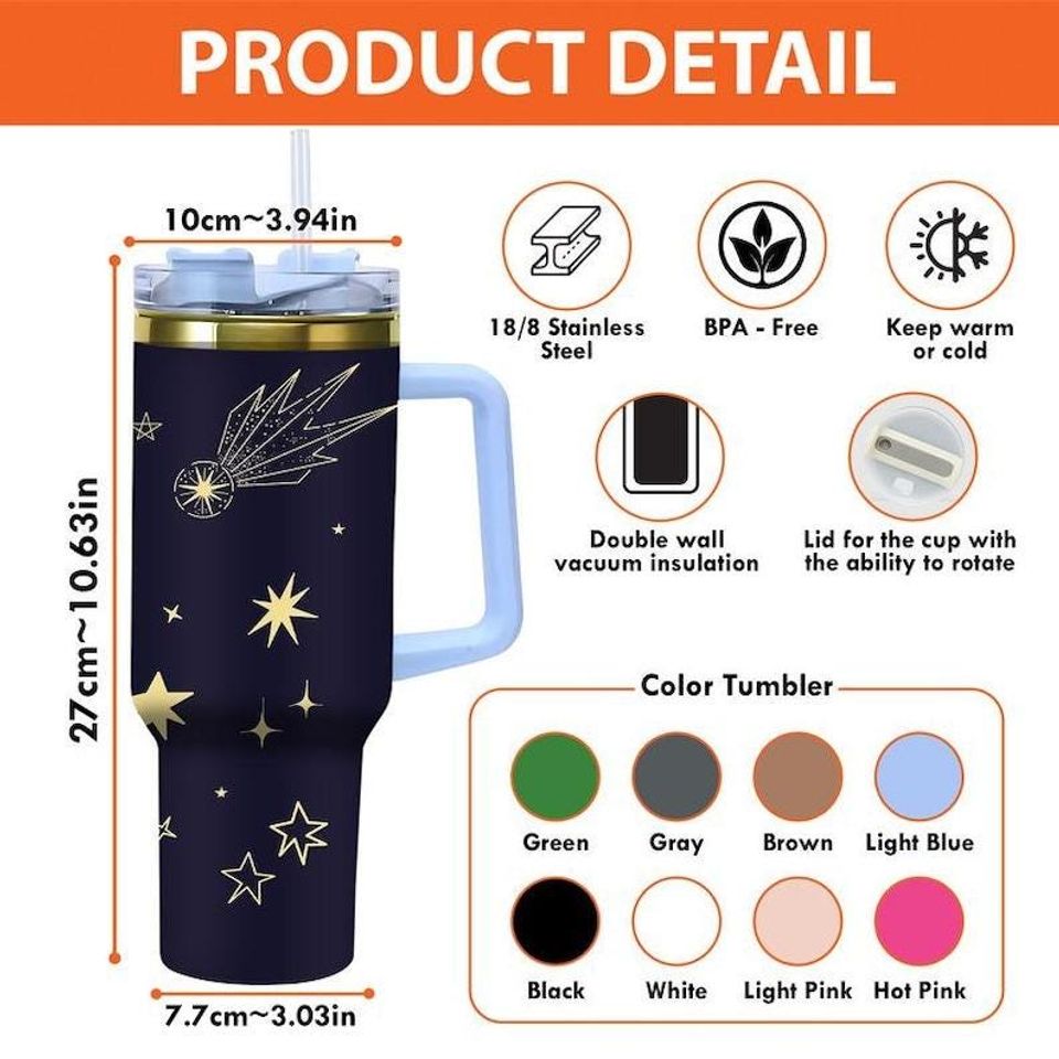 40oz Sewing Tumbler With Handle, Craft Lover Stainless Steel Cup, Handmade Sewing Theme Gift