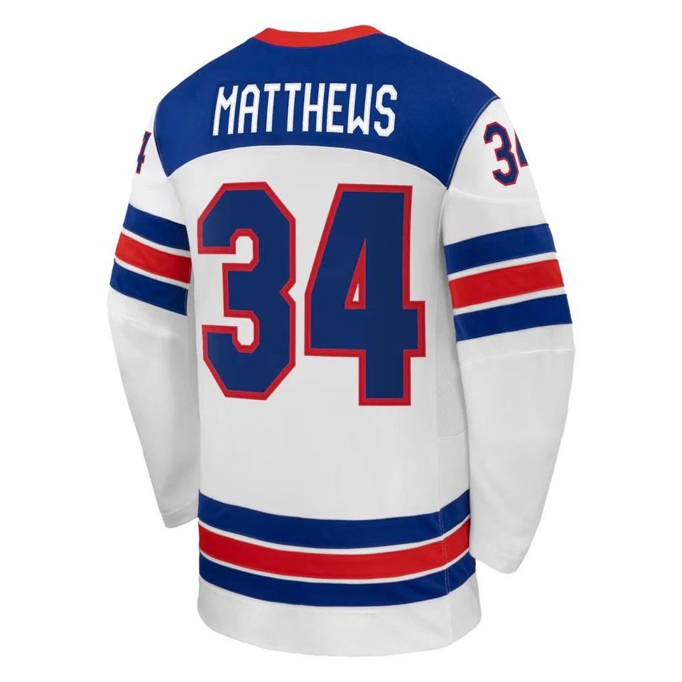 Men's #34 Matthews Hockey Jersey - USA 2026 Winter White Shirt