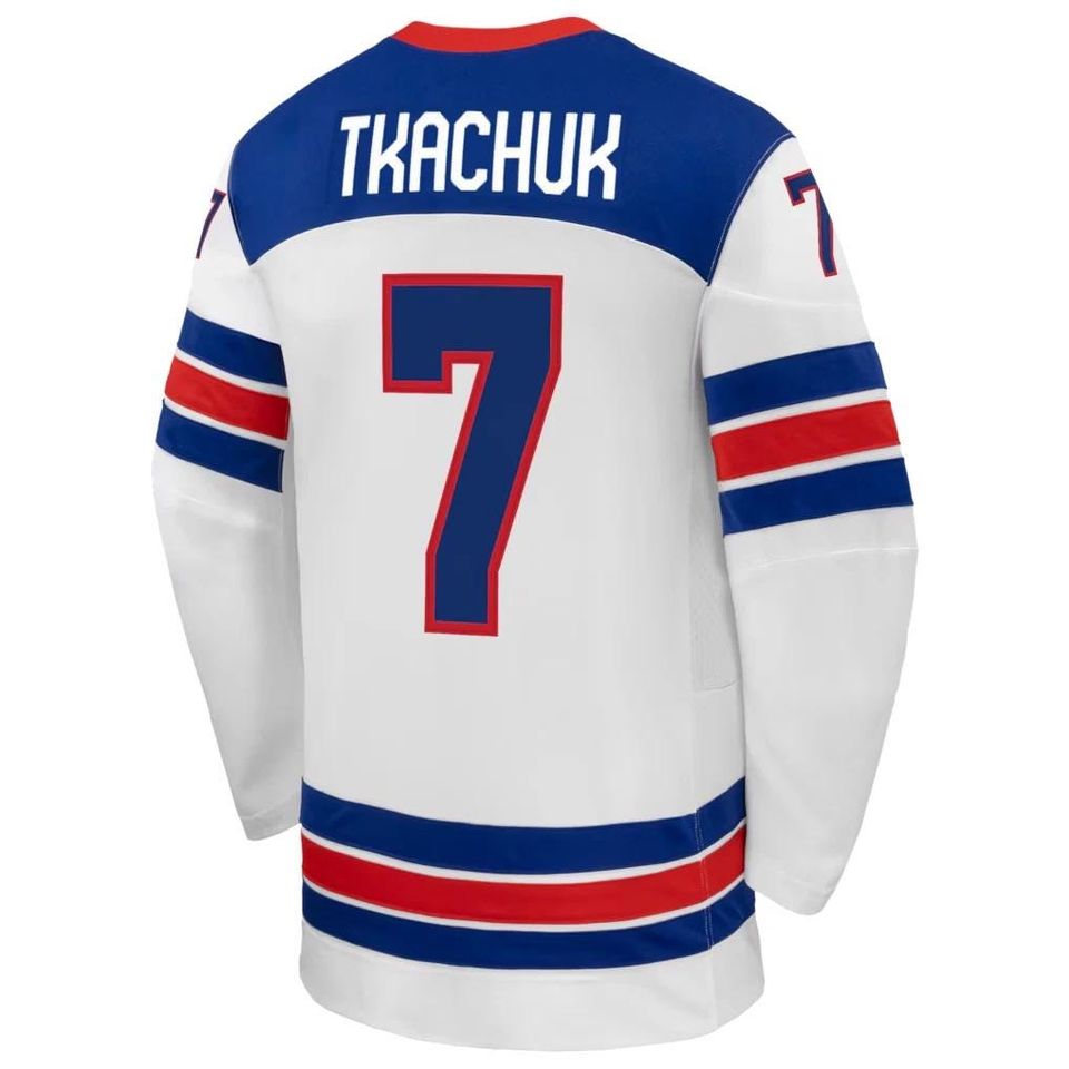 Tkachuk #7 Hockey Jersey - USA 2026 Winter Men's White Shirt